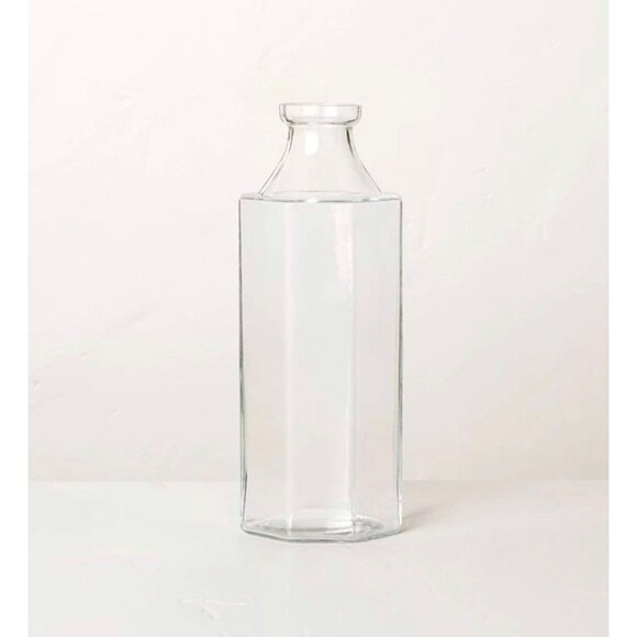 Octagonal Clear Glass Bottle Vase - Hearth & Hand with Magnolia - NEW - Picture 1 of 5